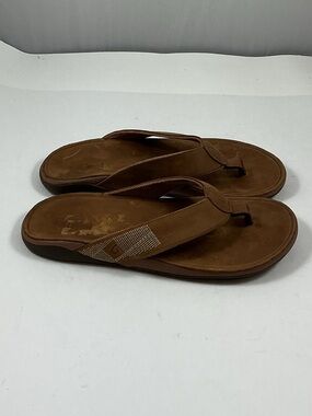 New OluKai Tauhine Brown Flip Flop Sandals Size 9